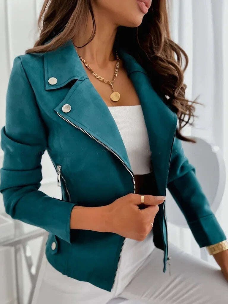 Zip-up Lapel Jacket With Pockets Ins Fashion Long Sleeve Short Tops Women's Clothing Meifu Market