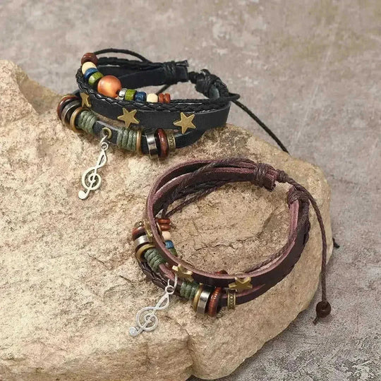 genuine cowhide leather bracelet | adjustable multi-layer bracelet | vintage style leather jewelry | ultrasonic cleaning