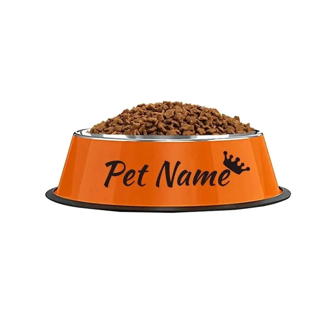 Customizable Stainless Steel Dog Bowl, Non-Slip Pet Food and Water Bowl with Personalized Name for Dogs Red-crown - availa...