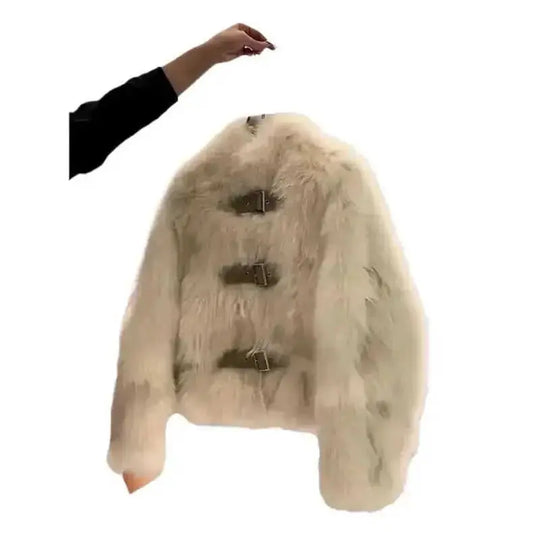 short faux fur coat | rabbit fur collar jacket | winter fashion coat women | ultrasonic cleaning