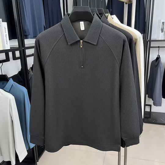 Waffle Polo Half-Zip — Men's Relaxed Long Sleeve Layering Shirt