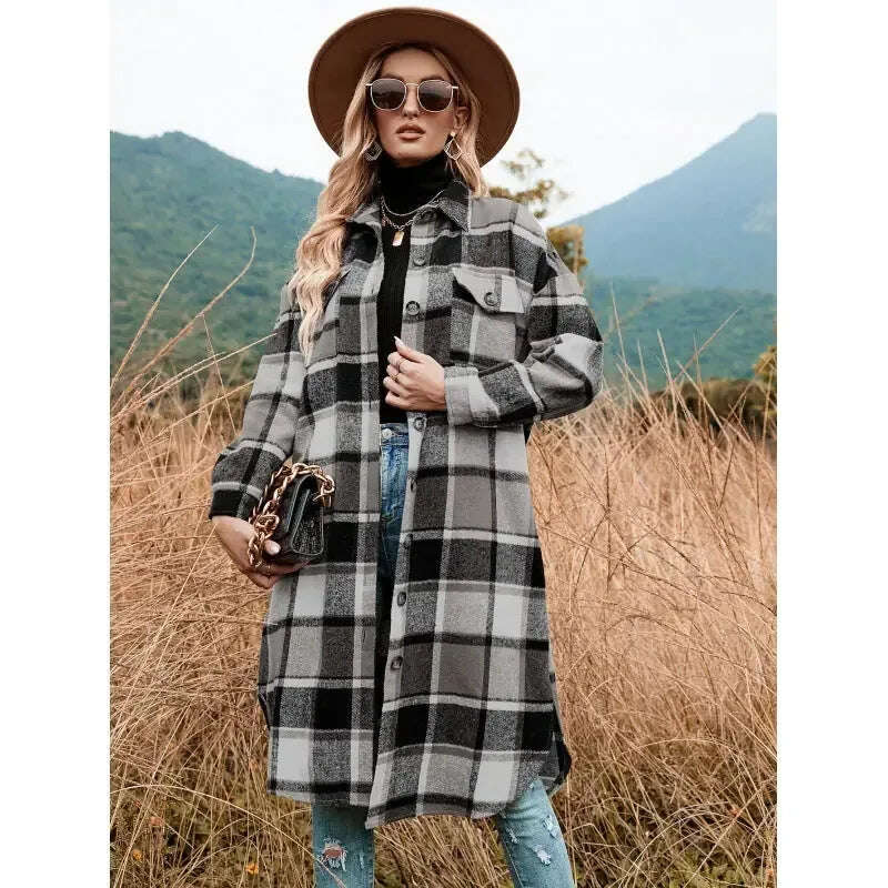 Women's Wool Coat Side Slit Lapel Loose Mid-Length Jacket Meifu Market
