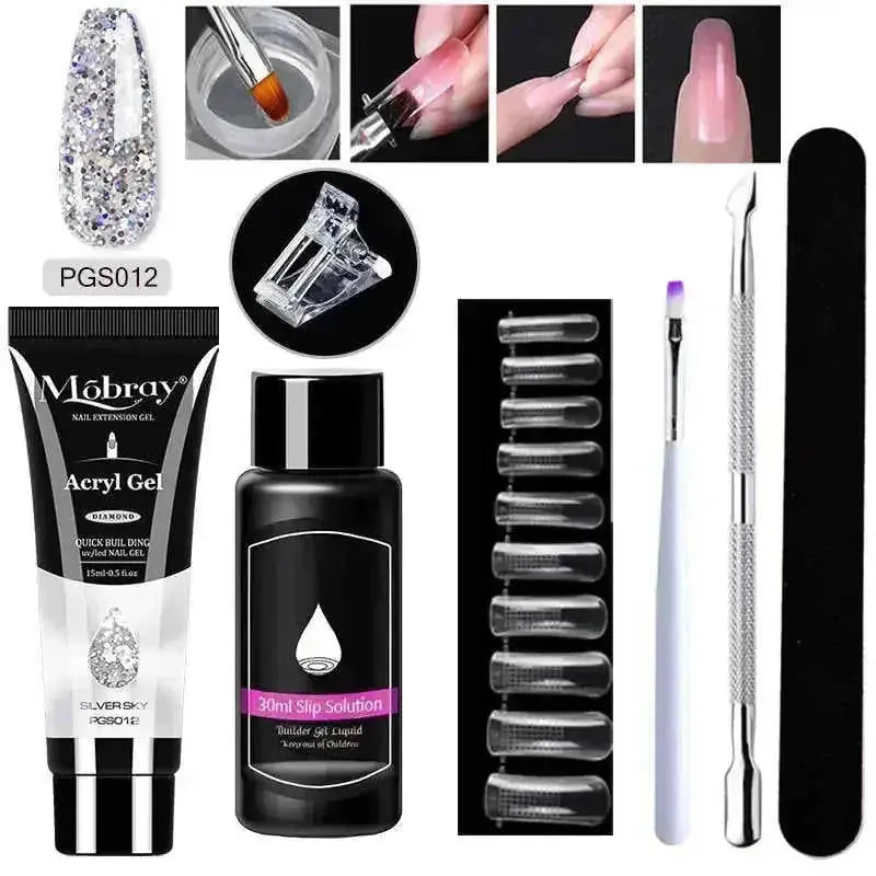 crystal nail extension kit | professional nail art set | acrylic nail forms set | ultrasonic cleaning