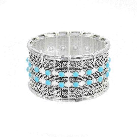 elastic turquoise bracelet | adjustable boho bangle | vintage tribal jewelry | energy saving