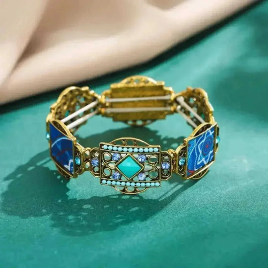 elastic turquoise bracelet | adjustable boho bangle | vintage tribal jewelry | energy saving