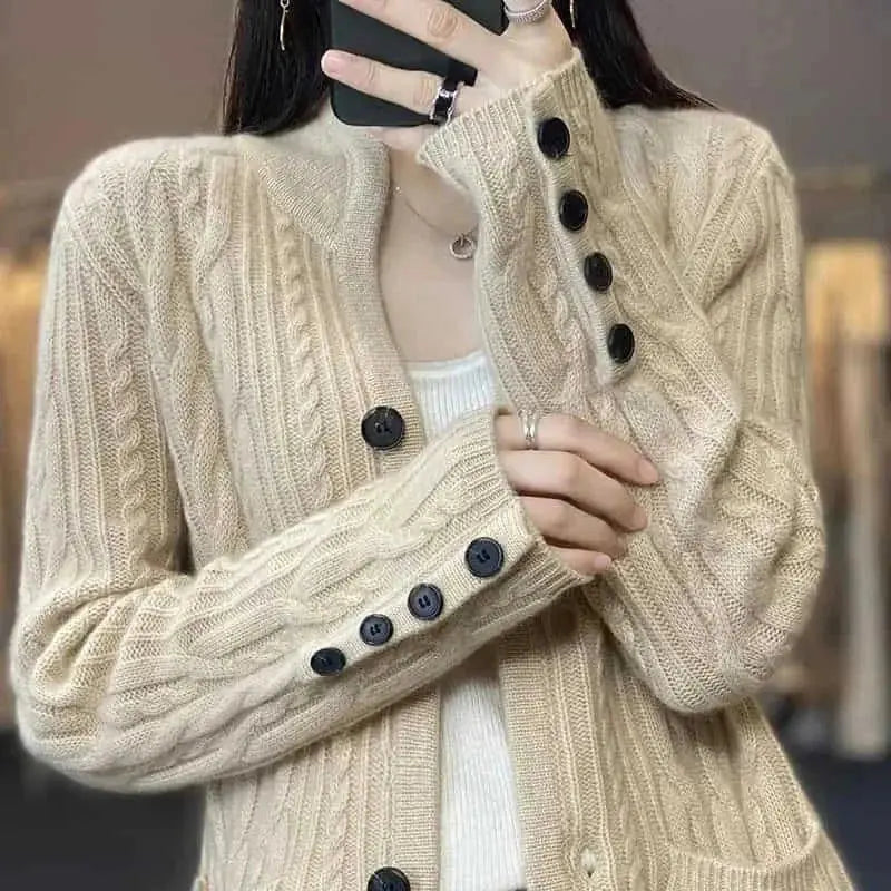 pure wool cardigan women | loose fit knitted coat | stand collar sweater | ultrasonic cleaning