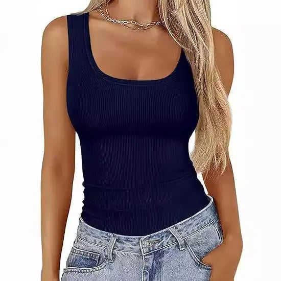 Elastic Slim-fit Vest Women's Square-neck Sleeveless Top Summer Clothing White - available style options