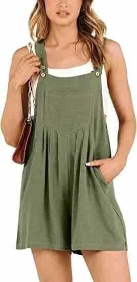 adjustable strap overalls | loose fit short jumpsuit | cotton blend romper | energy saving