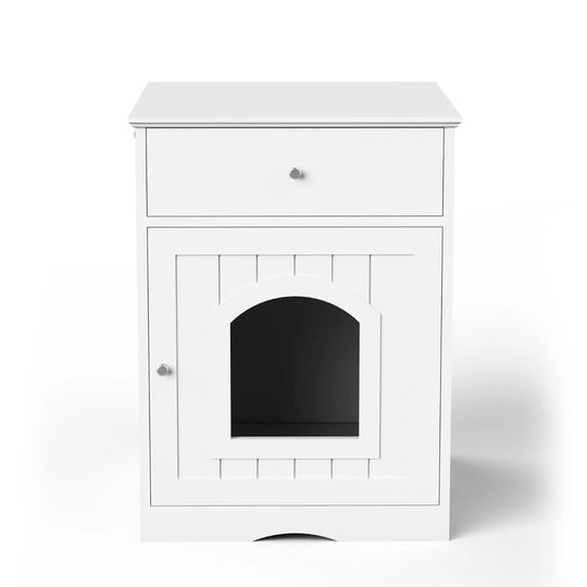 Cat Litter Box Enclosure - Wooden Furniture Side Table with Hidden Storage White - in use demonstration
