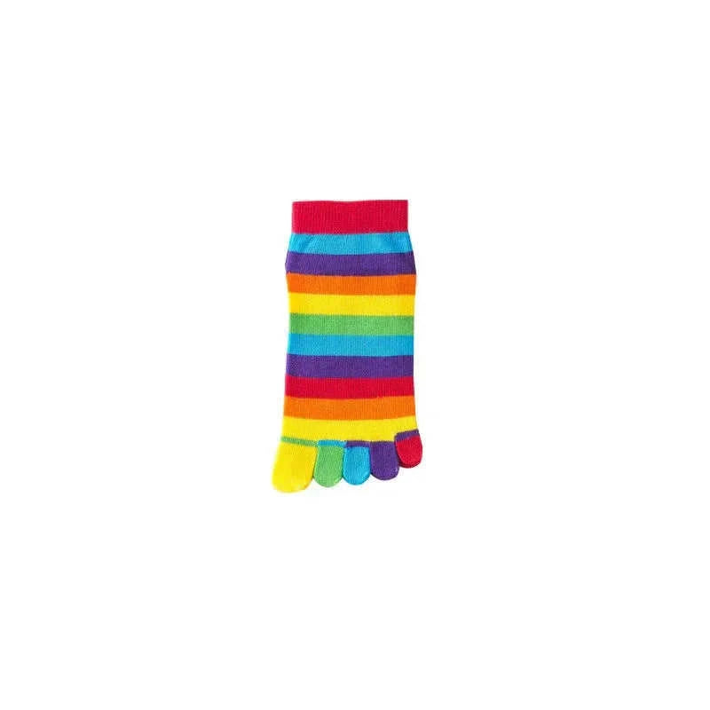 five-toe socks for women | breathable cotton blend material | rainbow striped ankle socks | energy saving