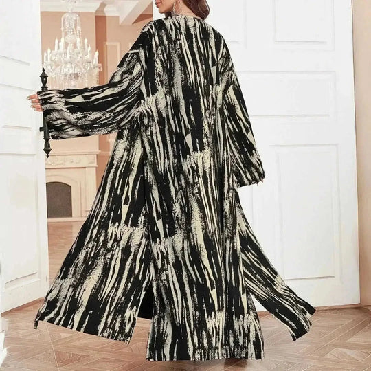 Middle East Dress Shawl Arabic Drop-shoulder Sleeve Printed Robe Black Apricot - yayuba boy's saudi arabic long sleeve rob...