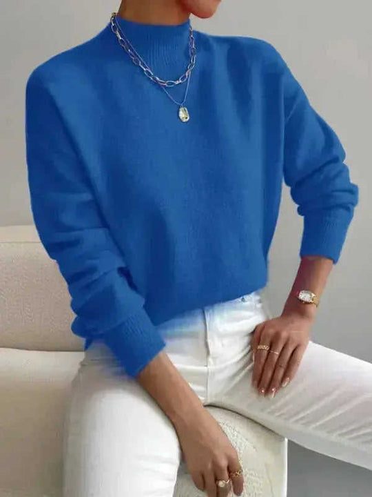 Autumn And Winter Half-high Collar Pullover Women's Fashion Solid Color Loose Knitted Top Meifu Market