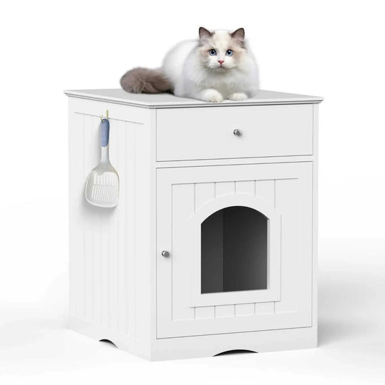 Cat Litter Box Enclosure - Wooden Furniture Side Table with Hidden Storage White - available style options
