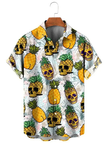 d printed pineapple shirt | hawaiian tropical shirt | breathable cotton fabric | ultrasonic cleaning