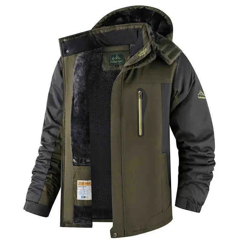 fleece-lined jacket for men | mid-length insulated parka | heavy-duty cold weather coat | energy saving