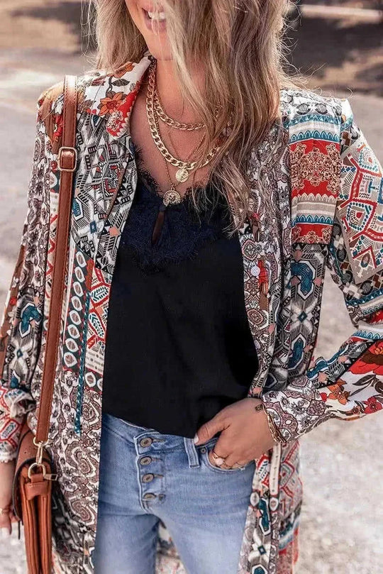 Printed Beach Cardigan Long Sleeve Top LC2542146 Color - angle view with zunfeo women casual cardigan- turtleneck printed ...