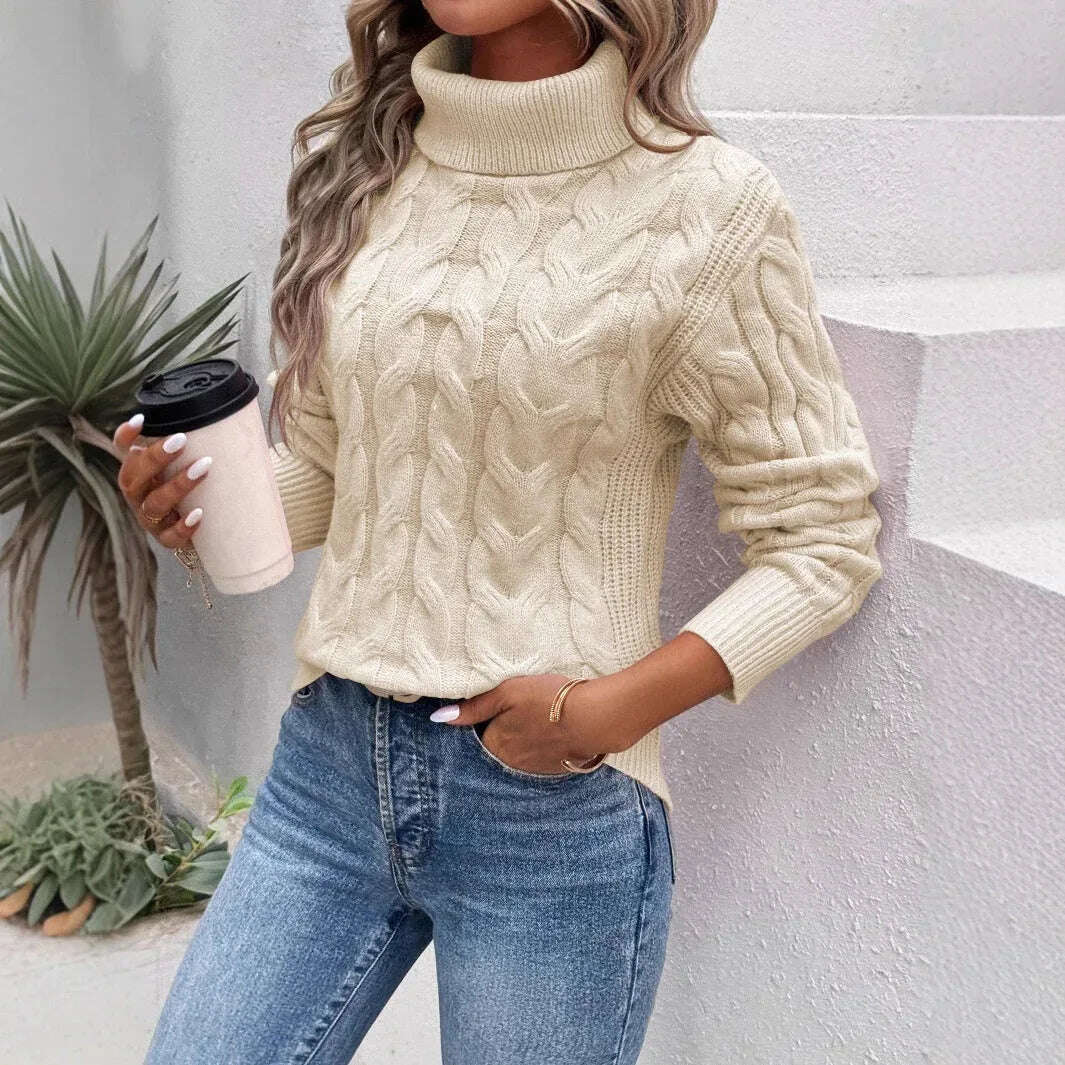 Women's Cable-knit Turtleneck Sweater Meifu Market