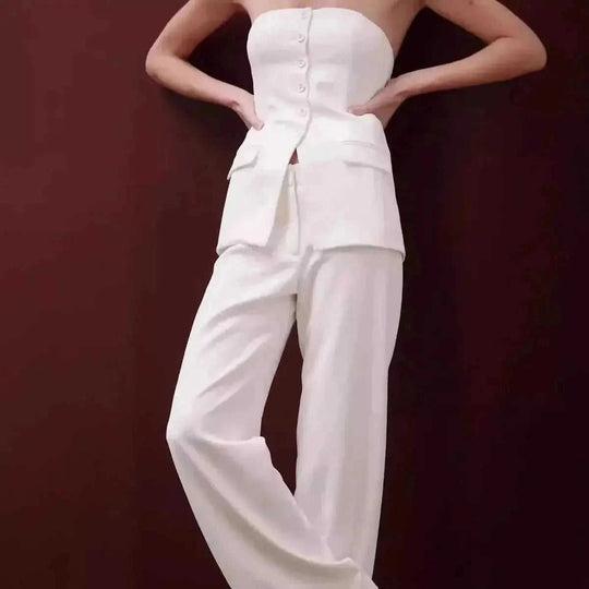 tube top and pants set | polyester spandex fabric | sleeveless button down top | ultrasonic cleaning