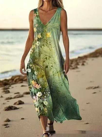 3D Floral Print Off-Shoulder A-Line Maxi Dress - Women's Floor-Length - side view (material: polyester, denim | color:...