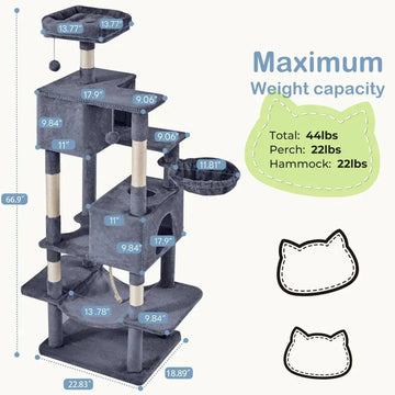 66 Inch Cat Tree Tower, Large Multi-Cat Climbing Extended Platform, Hammock, Pet House For Indoor Cats And Kittens Play Meifu Market