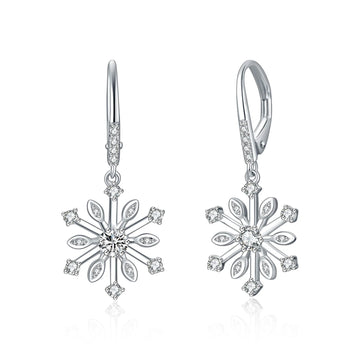 sterling silver earrings | zirconia snowflake jewelry | leverback dangle earrings | ultrasonic cleaning