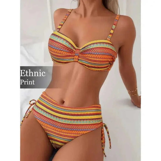 Printed Split Strap Bikini High Waist European And American Leopard Print - back view