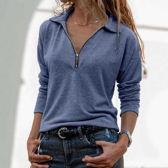 Fabric Lapel Zipper Casual Long Sleeve Women Meifu Market