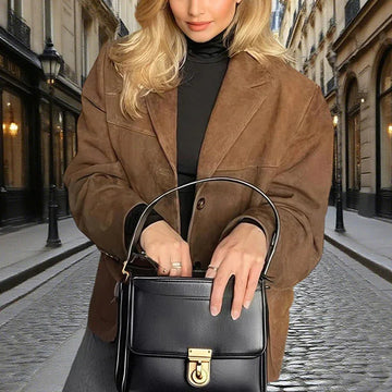 Women's Suede-Look Blazer Jacket, Classic V-Notch Lapel Button Front Coat, Machine Washable Versatile Casual Jacket Meifu Market