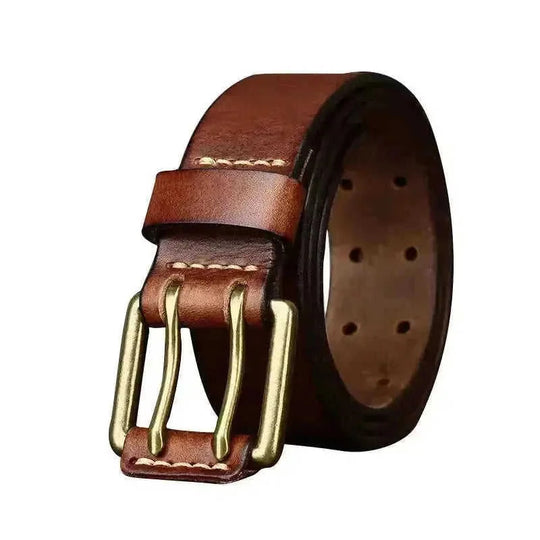 cowhide leather belt | vintage brass buckle | 15 inch mens belt | ultrasonic cleaning