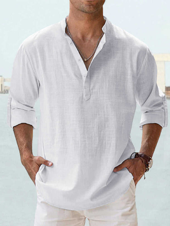 Men's Long Staple Cotton Long Sleeve Stand Collar Shirt - Meifu Market
