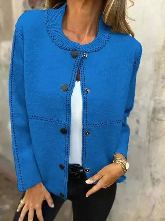 Women's Striped Button Cardigan Cropped Sweater Long Sleeve Meifu Market