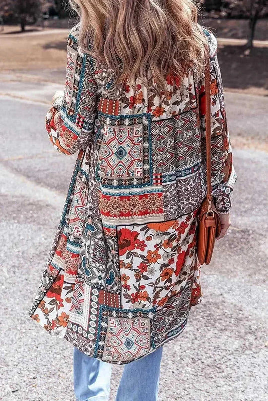 Printed Beach Cardigan Long Sleeve Top LC2542146 Color - texture and material detail