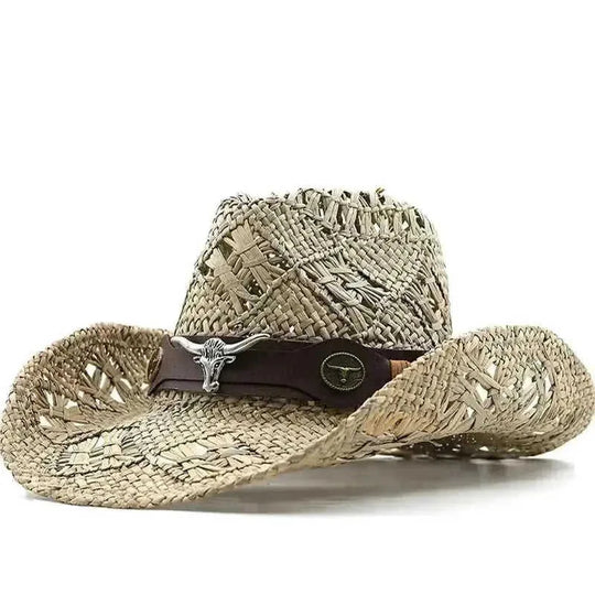 hand-woven natural grass hat | adjustable leather hatband | wide-brim sun protection hat | energy saving