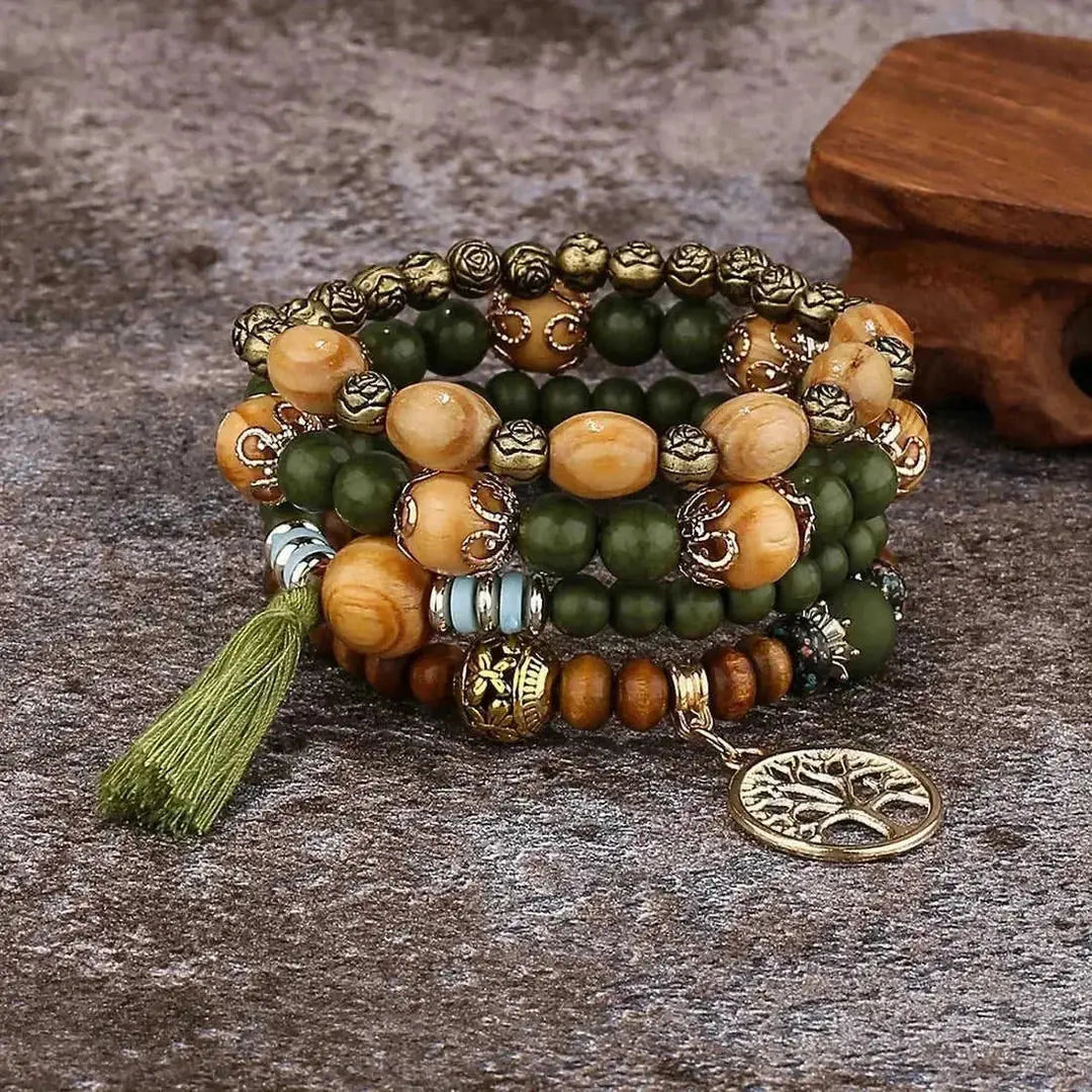 elastic bangle bracelet set | wooden beads jewelry | adjustable tree of life bracelet | energy saving