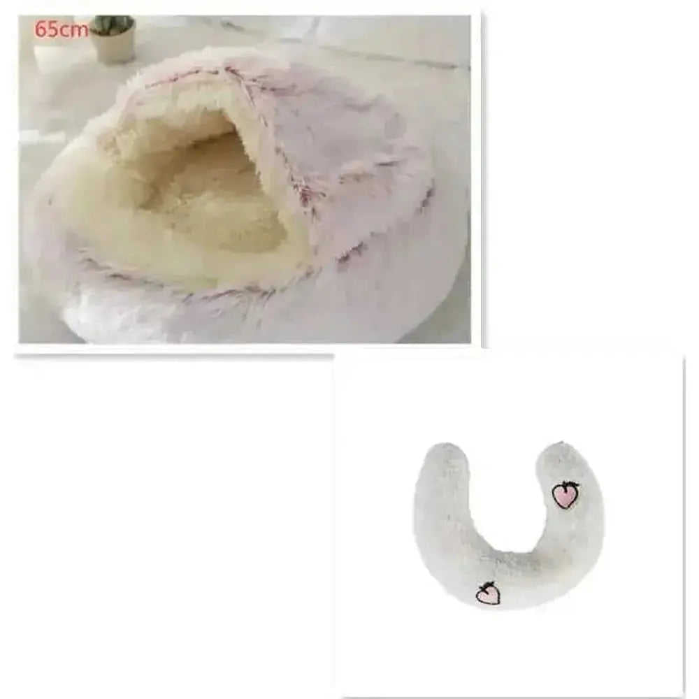 2-in-1 Dog & Cat Bed - Round Plush Warm Winter Pet House - view 50 (material: fleece, cotton | pattern: check | season:...