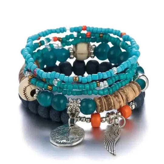 elastic bangle bracelet set | wooden beads jewelry | adjustable tree of life bracelet | ultrasonic cleaning