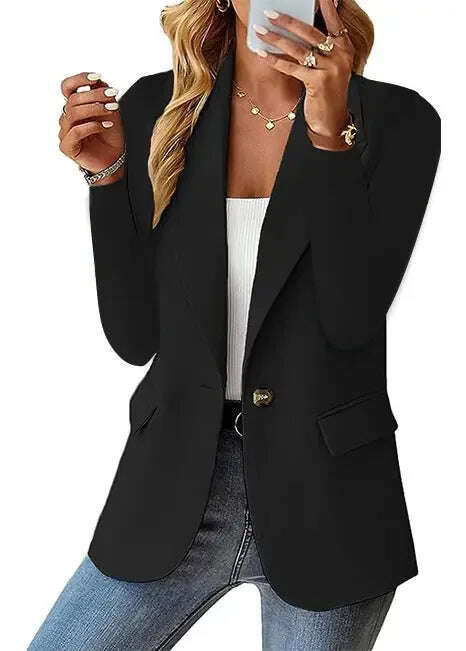 Fashion Casual Women Blazer Long-sleeved Solid Color Casual Cardigan Small Suit Jacket For Women Elegant Office Lady Outerwear Meifu Market