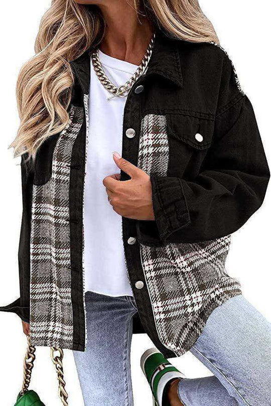 Denim Jacket Long Sleeve Plaid Button Down Shirt Meifu Market