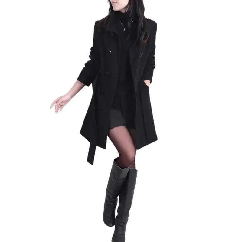 womens wool trench coat | double-breasted wool coat | warm winter trench coat | energy saving