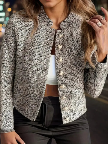 2025 Large Elegant Floral Top Lightweight Polyester Elegant Women's Fashion Floral Top - Long Sleeved, Buttoned Front, Opaque, Solid Color Jacket, Suitable For Work And Leisure Meifu Market