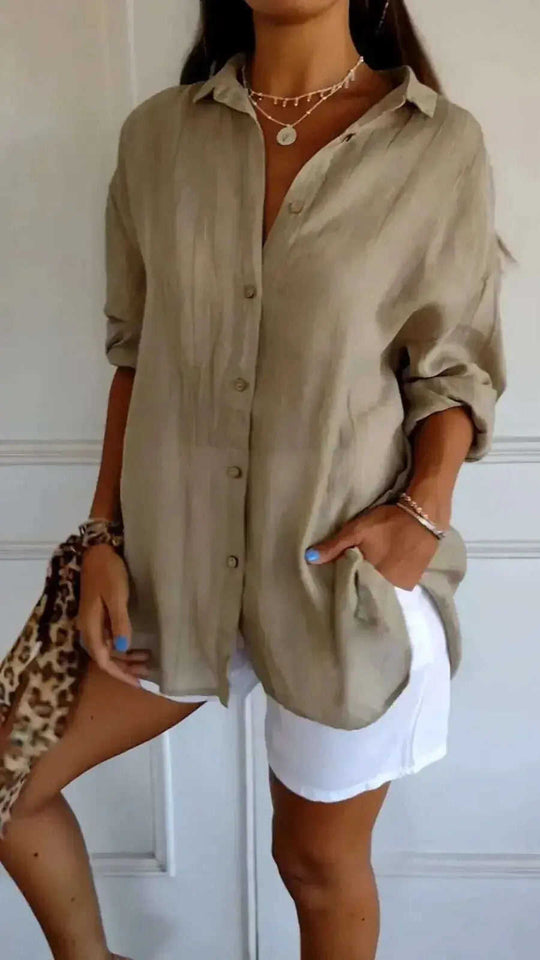 Lapel Long Sleeve Shirt Women's Single-breasted Pleated Shirt Meifu Market