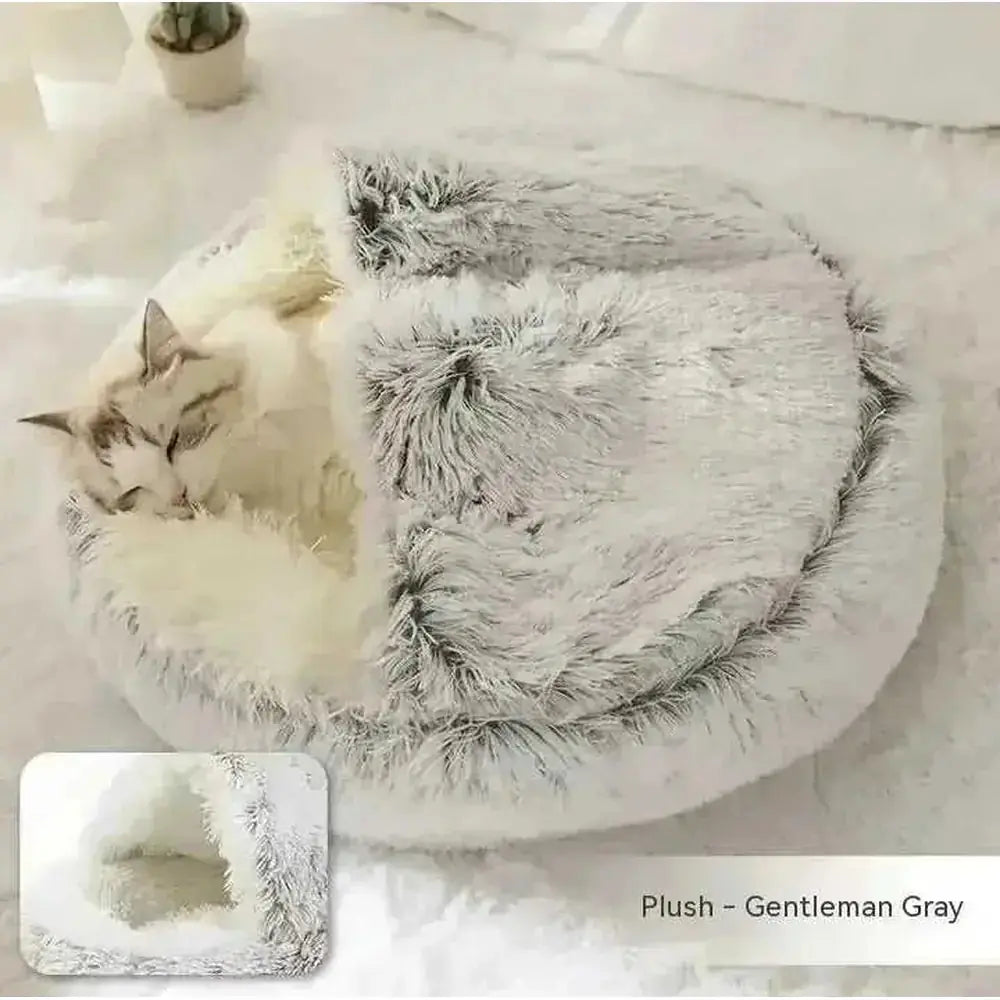 2-in-1 Dog & Cat Bed - Round Plush Warm Winter Pet House - back view (material: fleece, cotton | pattern: check | season:...