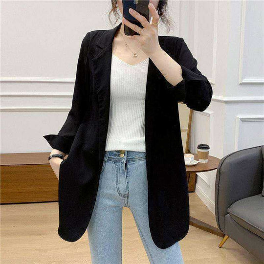 Women's Blazer Jacket Suit Coat Single-breasted Stand Collar Tops Slim Outerwear Temperament Office Jacket Meifu Market