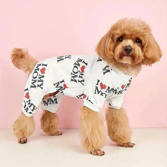 I Love My Mom" Print Pet Shirt for Dogs & Cats - Lightweight Summer Apparel, White with Black Lettering & Red Hearts, Soft...