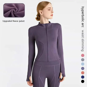 quick-dry fabric | slim-fit yoga jacket | moisture-wicking material | energy saving