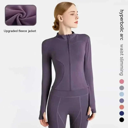 quick-dry yoga jacket | slim fit workout jacket | moisture wicking sports top | ultrasonic cleaning