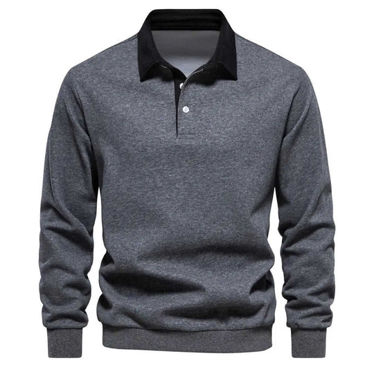 Men's Fashion Casual Versatile Long Sleeves Polo Collar Sweater Navy Blue - styled men's fashion casual versatile long-sle...