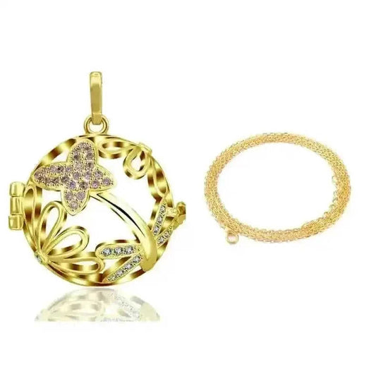 pink crystal locket necklace | 18mm pregnancy bola necklace | adjustable length maternity jewelry | energy saving