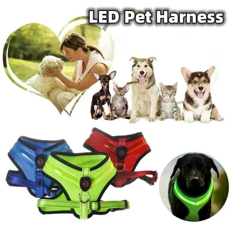 LED Luminous Dog Harness Led USB Charging Dog Chest Strap Vest Pet Safety Reflective Harness Pet Vest For Puppy Large Dog ...