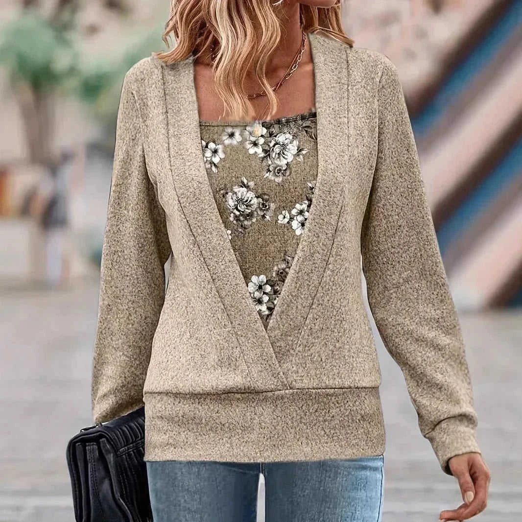 v-neck long sleeve top | two-piece suit style | office work blouse | ultrasonic cleaning